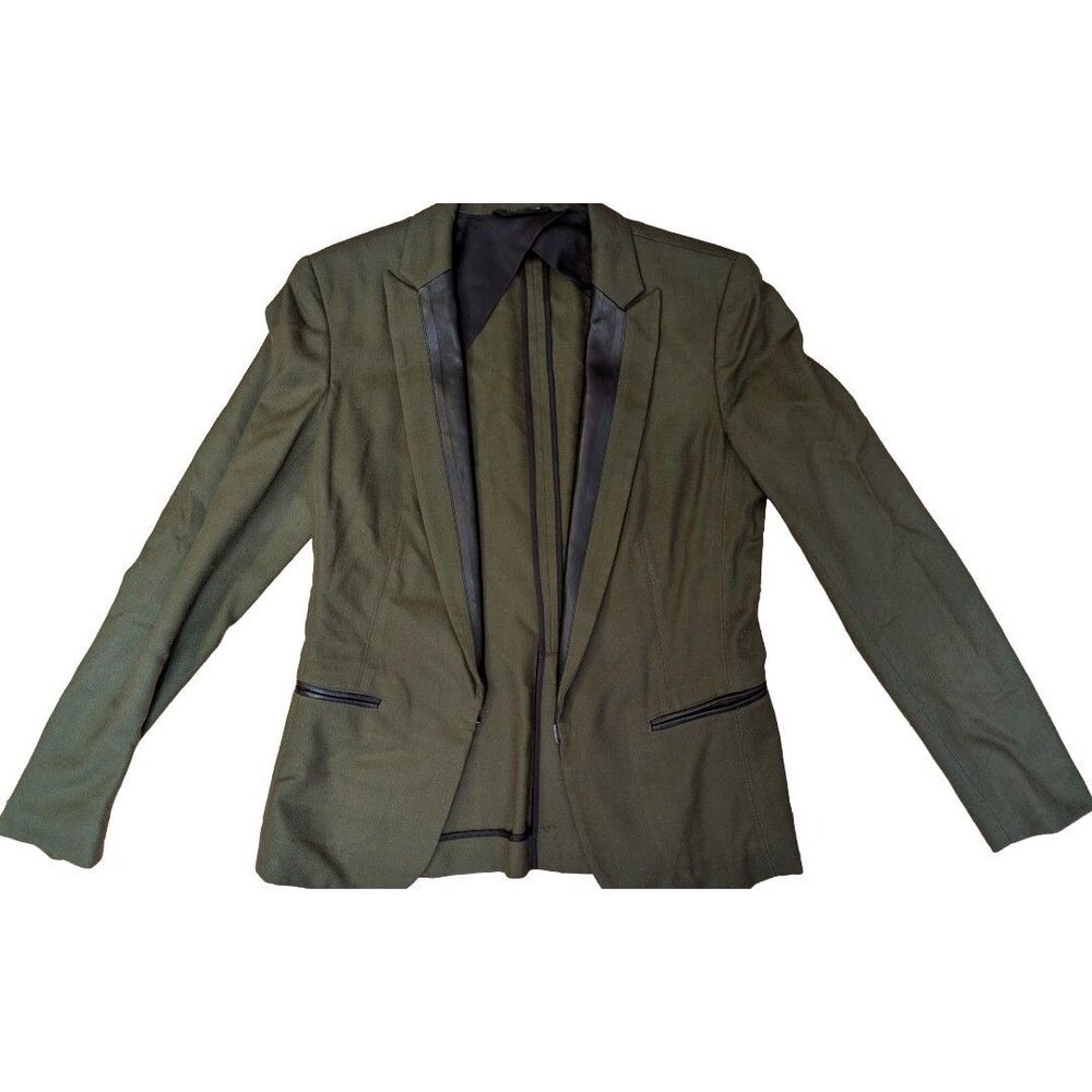 Rag & Bone Lorimer Blazer Jacket Women Size 4 Wool Blend Moss Green & Black